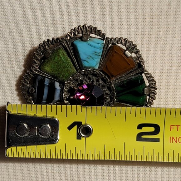Vintage Miracle Signed Celtic Irish Scottish Faux Stones Fan Shaped Brooch Pin - Picture 14 of 15